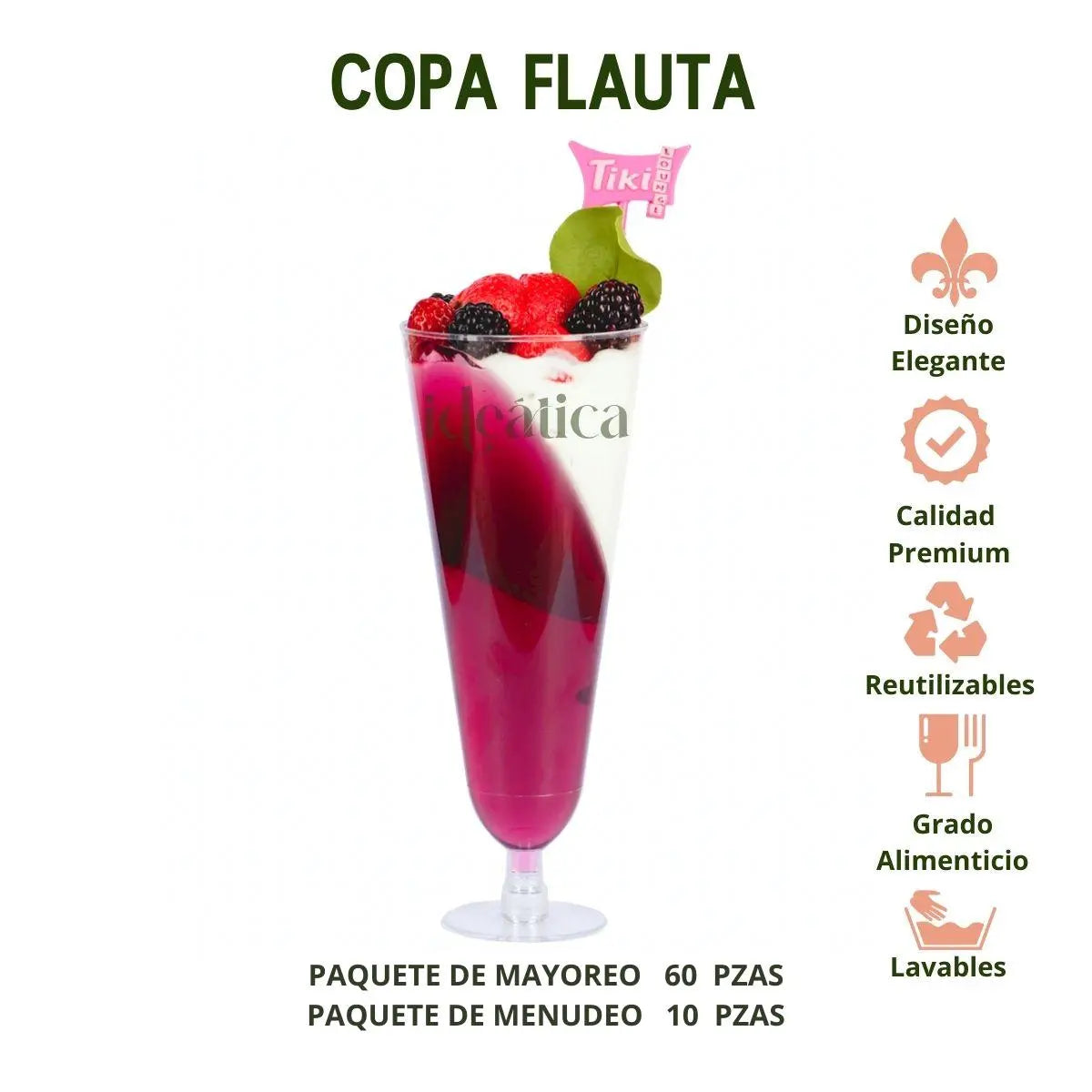 Copa Flauta 12 Oz para Postres Re-utilizable Candy Bar Catering IA