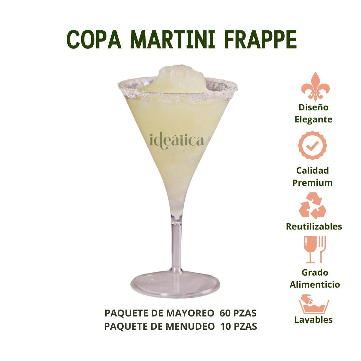 Copa para Postres o Bebidas Martini Frappe Re-utilizable Candy Bar Catering 7 Oz IA