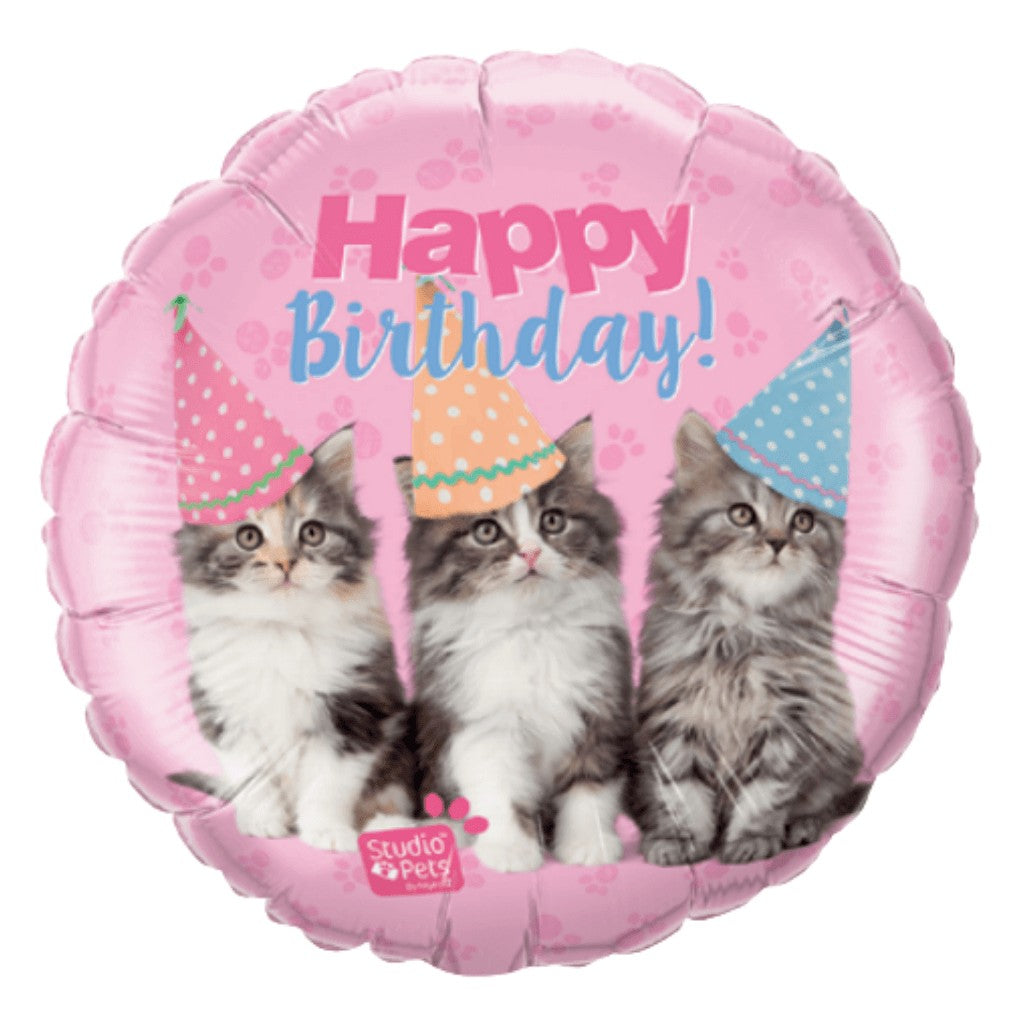 Globo Metálico Redondo de Gatitos para Fiestas y Cumpleaños 18 / 46 cm 1 pza Ideática Gourmet