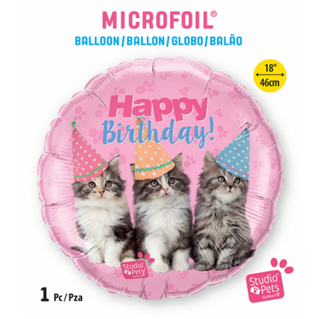 Globo Metálico Redondo de Gatitos para Fiestas y Cumpleaños 18 / 46 cm 1 pza Ideática Gourmet