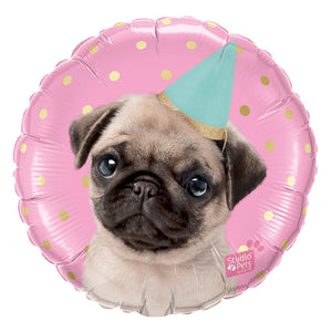 Globo Metálico Redondo de Perrito Pug para Fiestas y Cumpleaños 18 / 46 cm 1 pza Ideática Gourmet