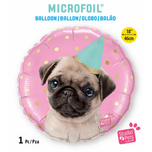 Globo Metálico Redondo de Perrito Pug para Fiestas y Cumpleaños 18 / 46 cm 1 pza Ideática Gourmet
