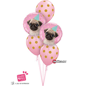 Globo Metálico Redondo de Perrito Pug para Fiestas y Cumpleaños 18 / 46 cm 1 pza Ideática Gourmet