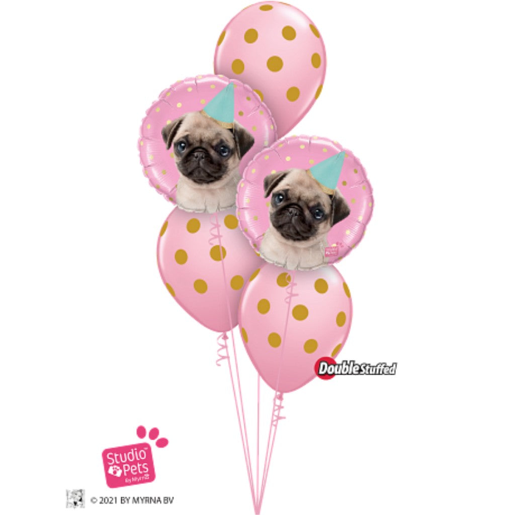 Globo Metálico Redondo de Perrito Pug para Fiestas y Cumpleaños 18 / 46 cm 1 pza Ideática Gourmet