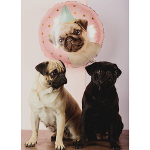 Globo Metalico Redondo de Perrito Pug para Fiestas y Cumpleaños 18 / 46 cm 1 pza QUALATEX