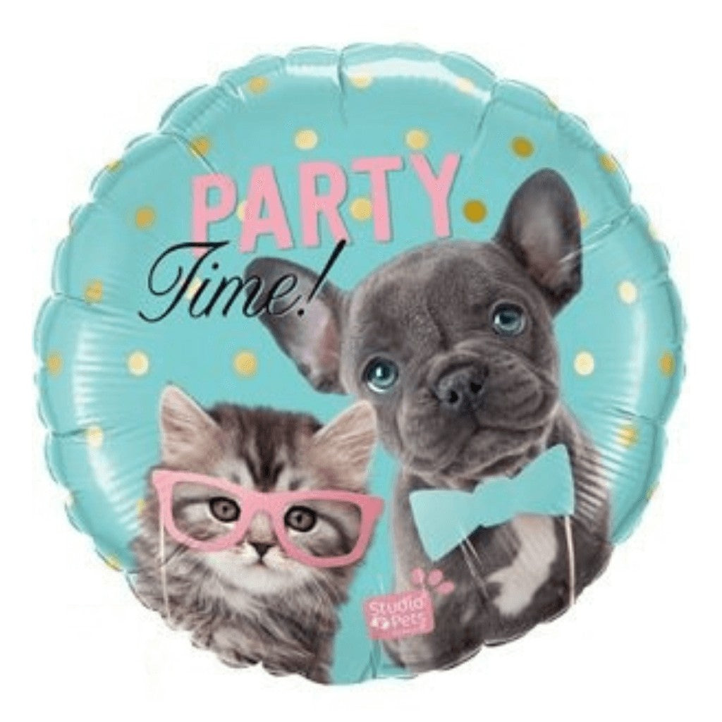 Globo Metálico Redondo de Perrito y Gatito para Fiestas y Cumpleaños 18 / 46 cm 1 pza Ideática Gourmet