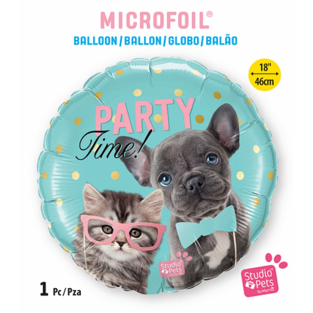 Globo Metálico Redondo de Perrito y Gatito para Fiestas y Cumpleaños 18 / 46 cm 1 pza Ideática Gourmet