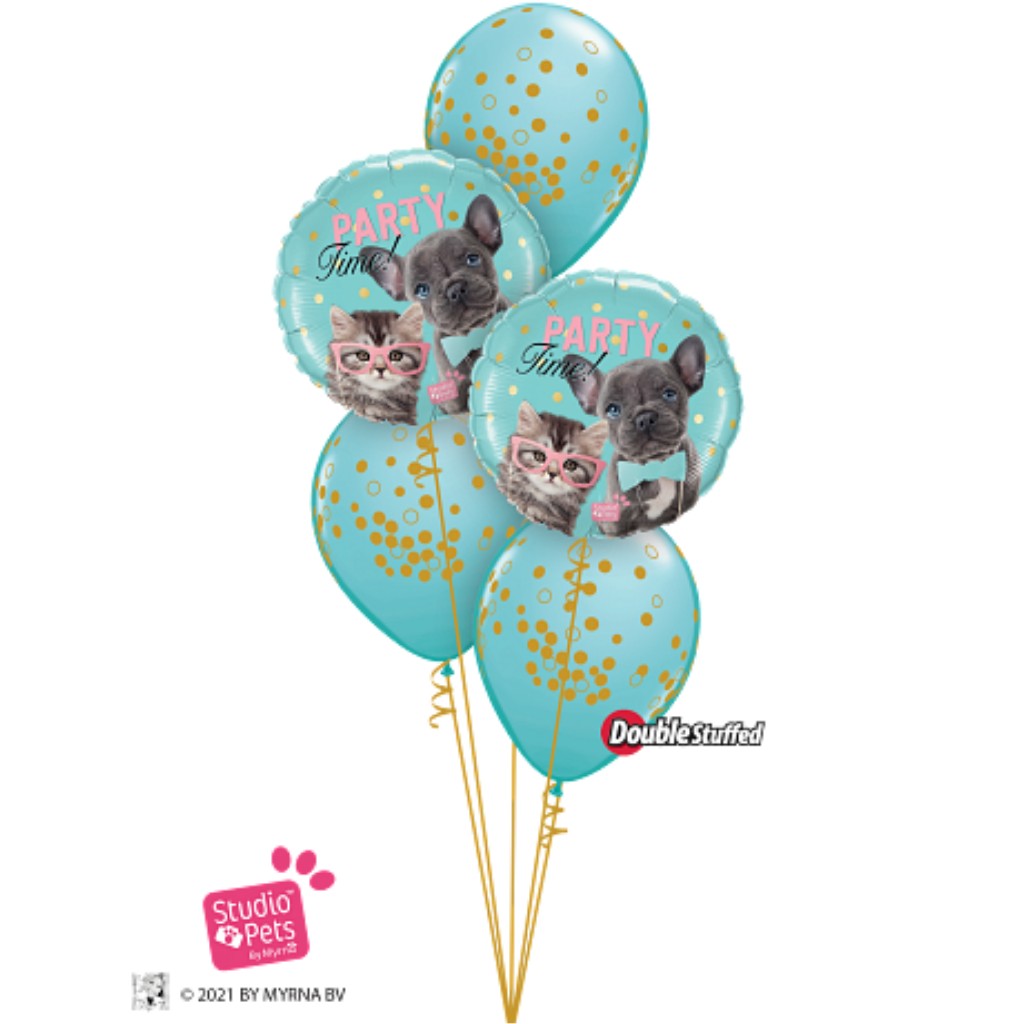 Globo Metálico Redondo de Perrito y Gatito para Fiestas y Cumpleaños 18 / 46 cm 1 pza Ideática Gourmet