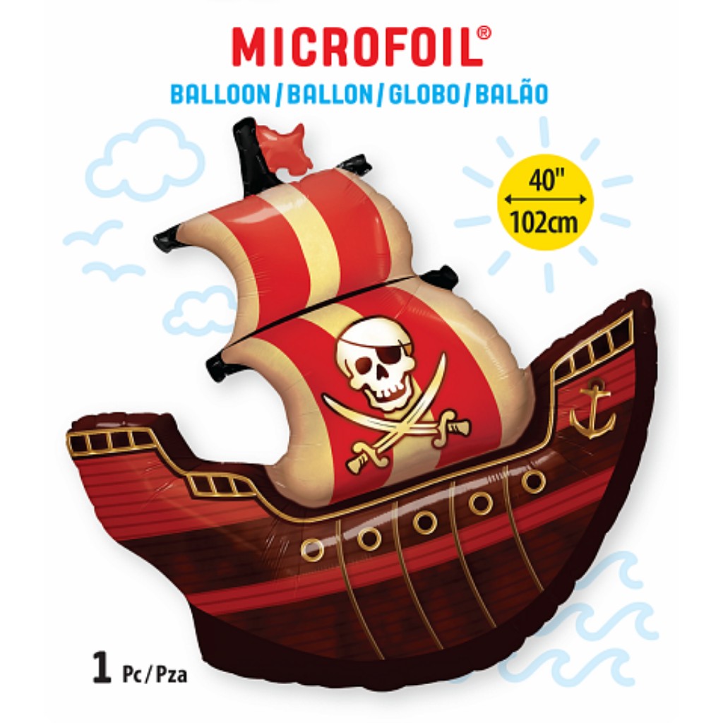Globo Metálico de Barco Pirata Grande para Fiestas y Cumpleaños 40 / 102 cm 1 pza Ideática Gourmet
