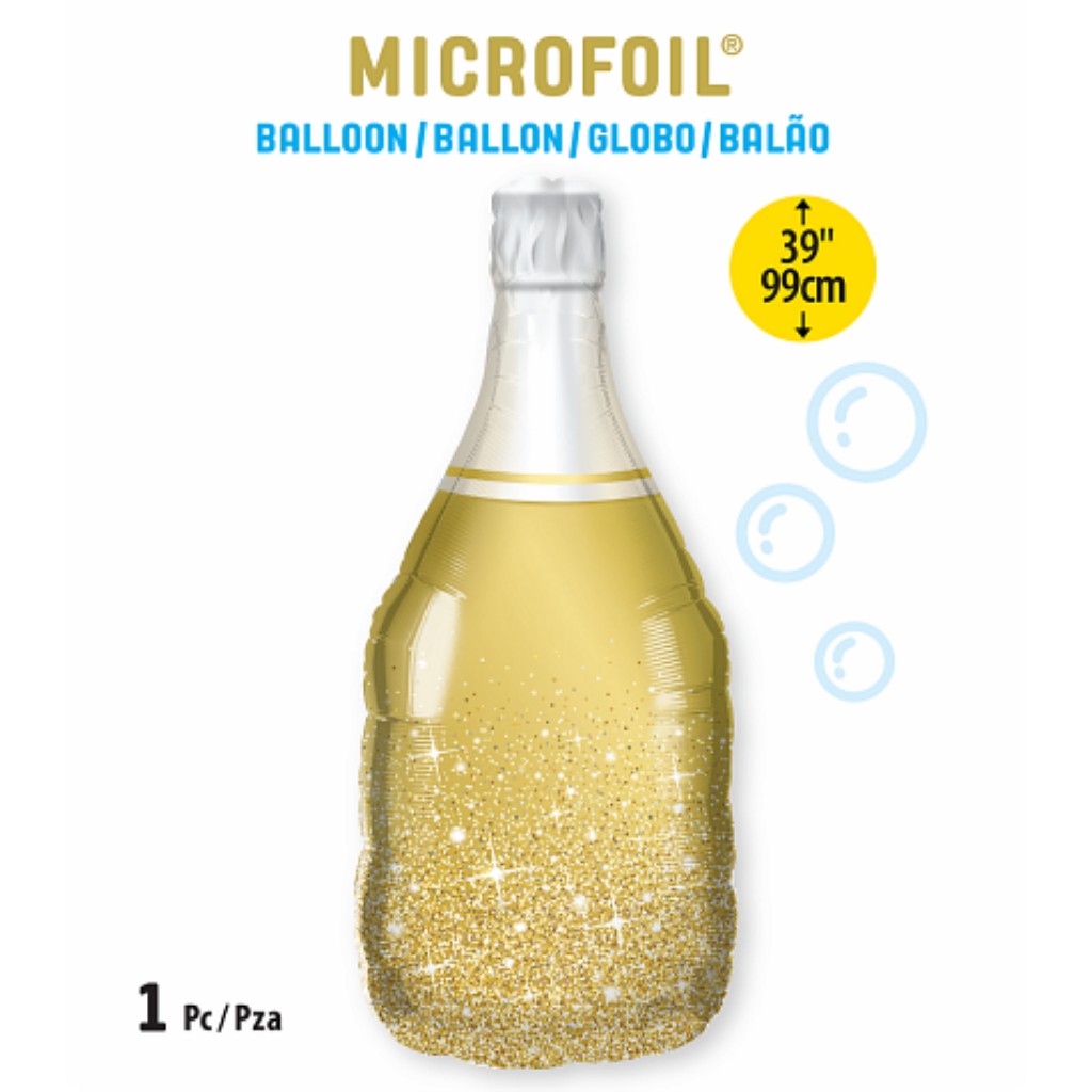 Globo Metálico de Botella Dorada Brillante Grande para Fiestas, Cumpleaños y Navidad  39 / 99 cm 1 pza Ideática Gourmet
