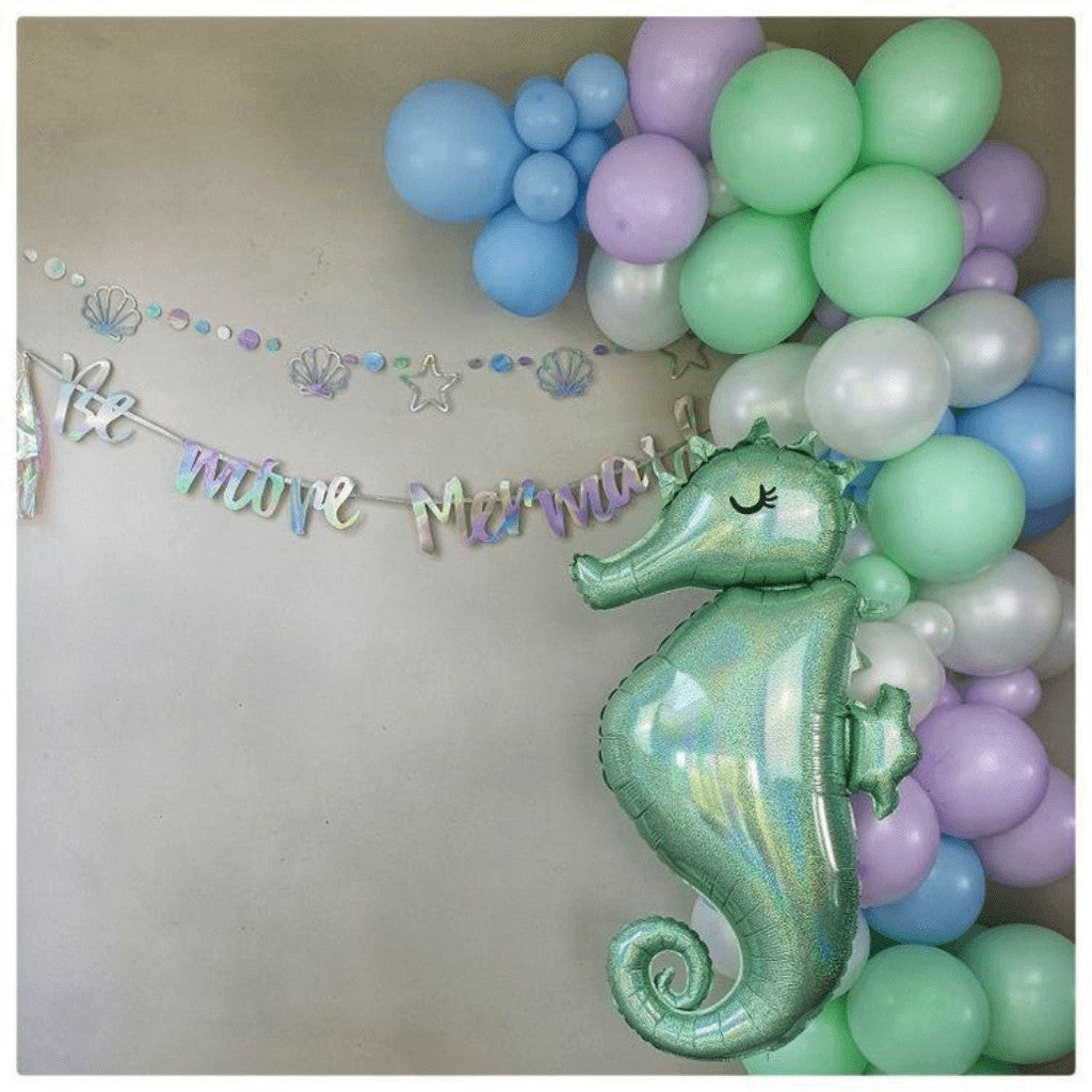 Globo Metálico de Caballito de Mar Brillante Grande para Fiestas y Cumpleaños 38 / 97 cm 1 pza Ideática Gourmet