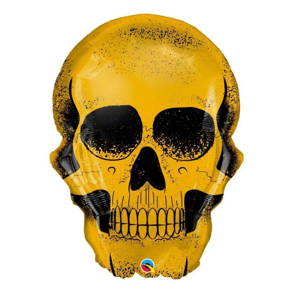 Globo Metálico de Calavera Dorada Pirata Grande para Fiestas, Cumpleaños y Halloween 36 / 91 cm 1 pza Ideática Gourmet