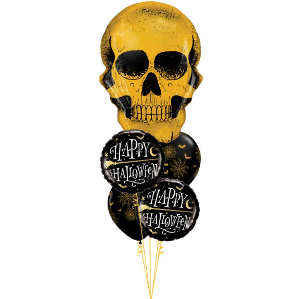 Globo Metálico de Calavera Dorada Pirata Grande para Fiestas, Cumpleaños y Halloween 36 / 91 cm 1 pza Ideática Gourmet