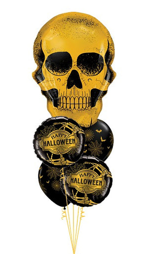 Globo Metálico de Calavera Dorada Pirata Grande para Fiestas, Cumpleaños y Halloween 36 / 91 cm 1 pza Ideática Gourmet
