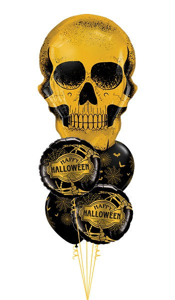 Globo Metálico de Calavera Dorada Pirata Grande para Fiestas, Cumpleaños y Halloween 36 / 91 cm 1 pza Ideática Gourmet