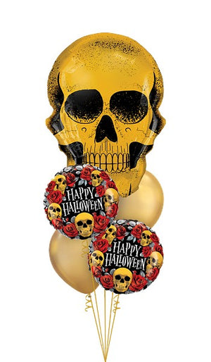 Globo Metálico de Calavera Dorada Pirata Grande para Fiestas, Cumpleaños y Halloween 36 / 91 cm 1 pza Ideática Gourmet