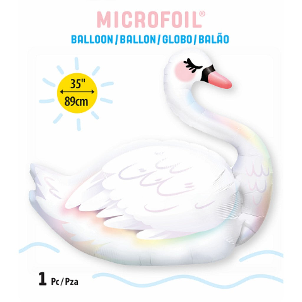 Globo Metálico de Cisne Blanco Grande para Fiestas y Cumpleaños 35 / 89 cm 1 pza Ideática Gourmet