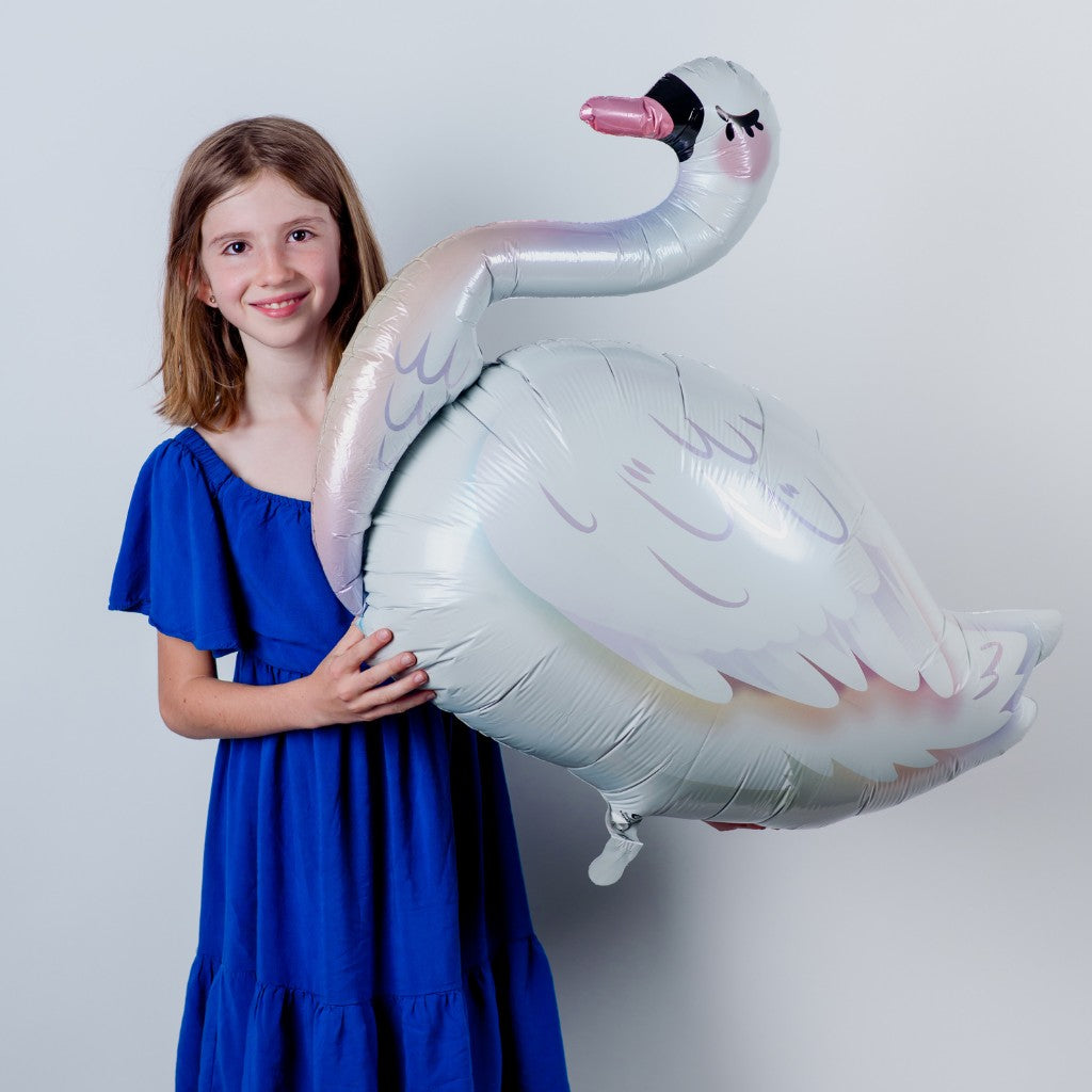 Globo Metalico de Cisne Blanco Grande para Fiestas y Cumpleaños 35 / 89 cm 1 pza QUALATEX