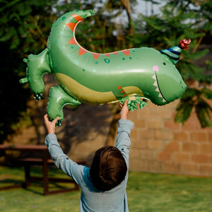 Globo Metalico de Dinosaurio T-Rex Amistoso para Fiestas y Cumpleaños 34/ 87 cm 1 pza QUALATEX