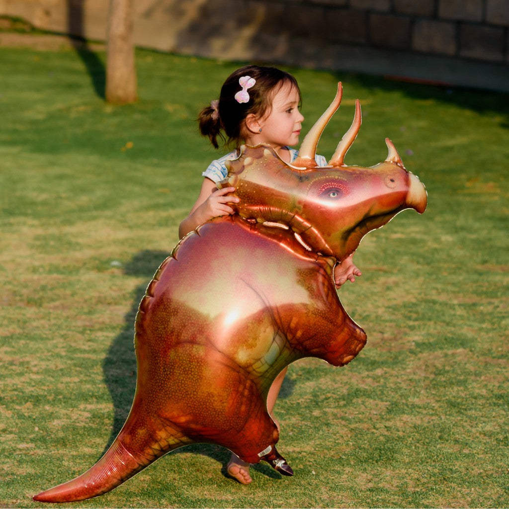 Globo Metalico de Dinosaurio Triceratops para Fiestas y Cumpleaños 42/ 107 cm 1 pza QUALATEX