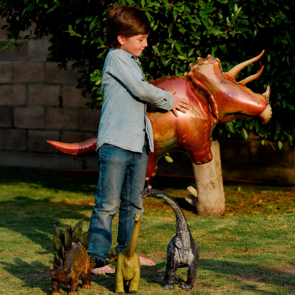 Globo Metalico de Dinosaurio Triceratops para Fiestas y Cumpleaños 42/ 107 cm 1 pza QUALATEX