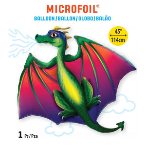 Globo Metalico de Dragon Mitico Grande para Fiestas y Cumpleaños 45/ 114 cm 1 pza QUALATEX