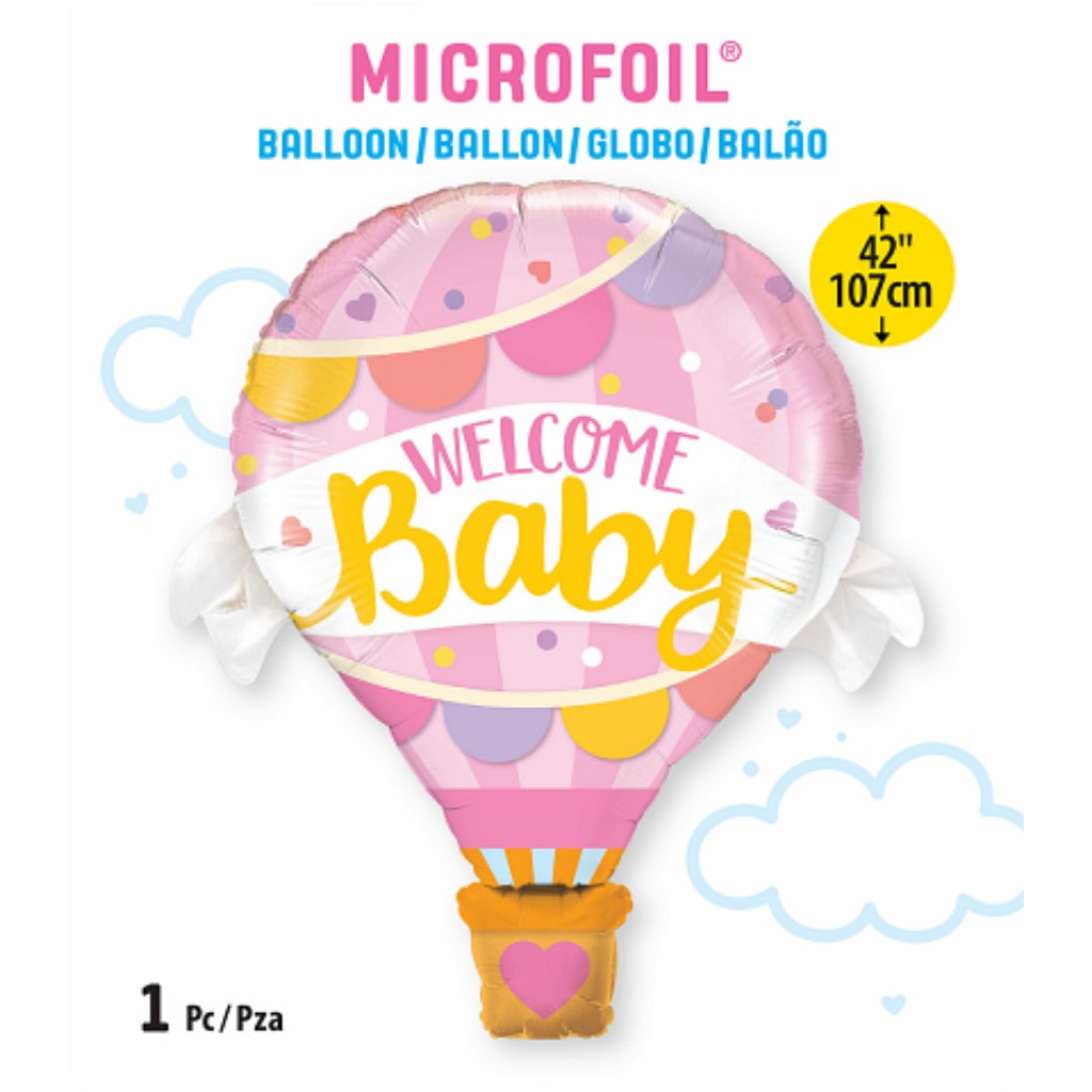 Globo Metálico de Globo Aerostático Rosa Bebe Niña Grande para Fiestas y Baby Showers 42/ 107 cm 1 pza Ideática Gourmet