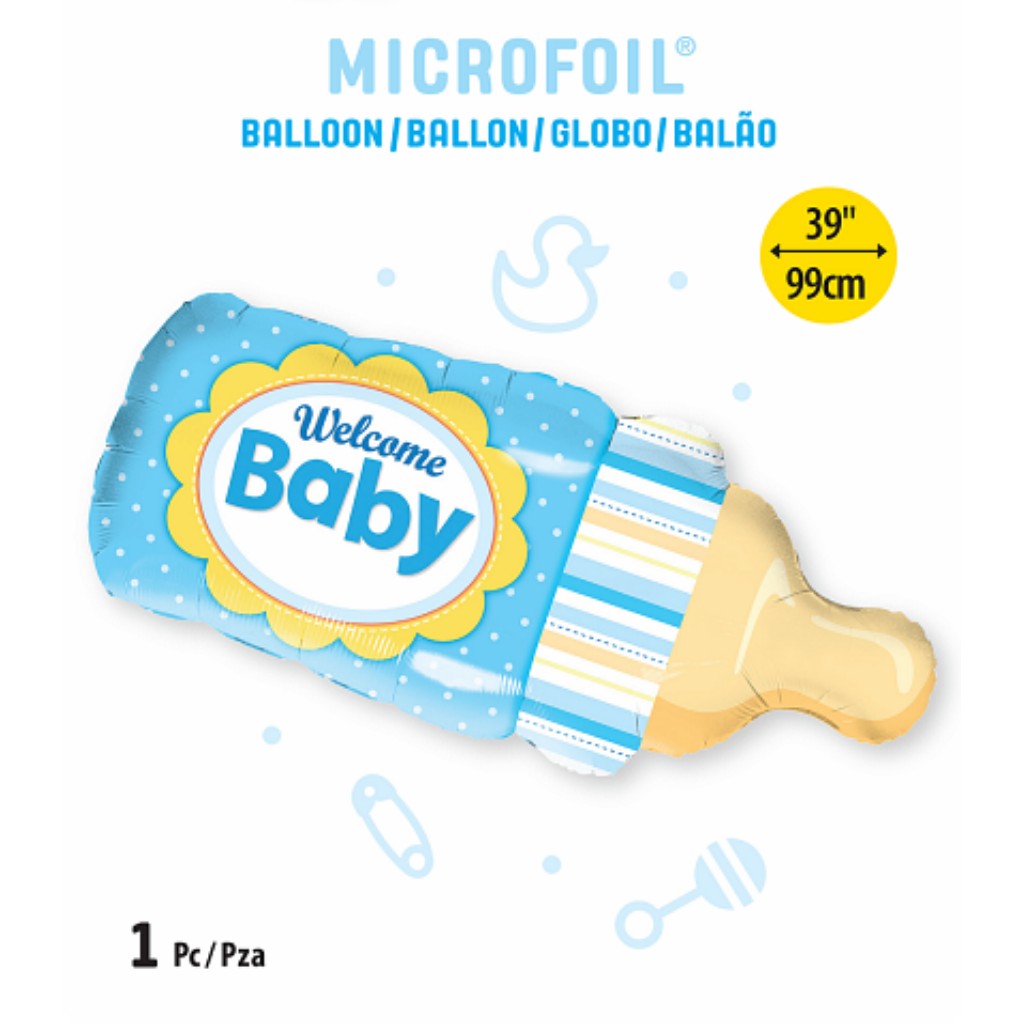 Globo Metálico de Mamila o Biberón Bebe Niño Azul Grande para Fiestas y Baby Showers 39/ 99 cm 1 pza Ideática Gourmet