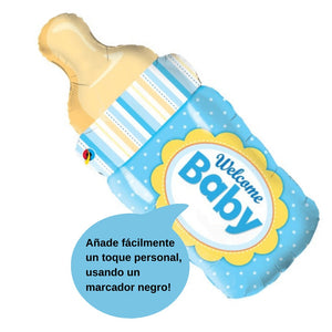 Globo Metálico de Mamila o Biberón Bebe Niño Azul Grande para Fiestas y Baby Showers 39/ 99 cm 1 pza Ideática Gourmet