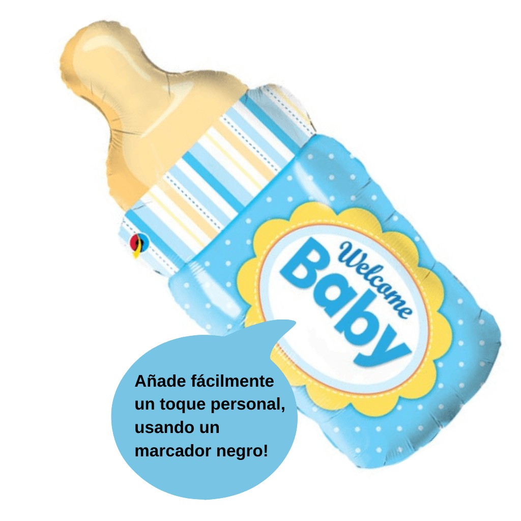 Globo Metálico de Mamila o Biberón Bebe Niño Azul Grande para Fiestas y Baby Showers 39/ 99 cm 1 pza Ideática Gourmet