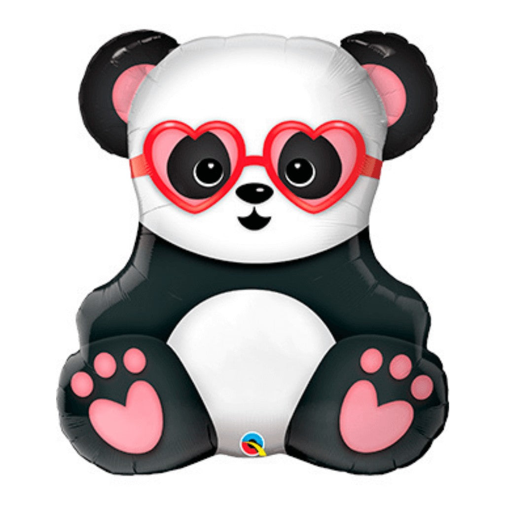 Globo Metálico de Panda Corazón Grande para Fiestas, Cumpleaños y San Valentin 32 / 81 cm 1 pza Ideática Gourmet