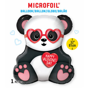 Globo Metálico de Panda Corazón Grande para Fiestas, Cumpleaños y San Valentin 32 / 81 cm 1 pza Ideática Gourmet