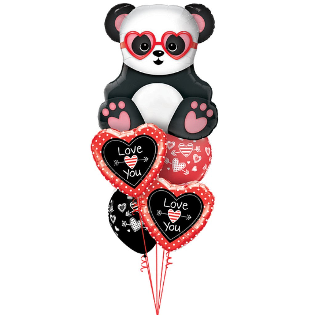 Globo Metálico de Panda Corazón Grande para Fiestas, Cumpleaños y San Valentin 32 / 81 cm 1 pza Ideática Gourmet