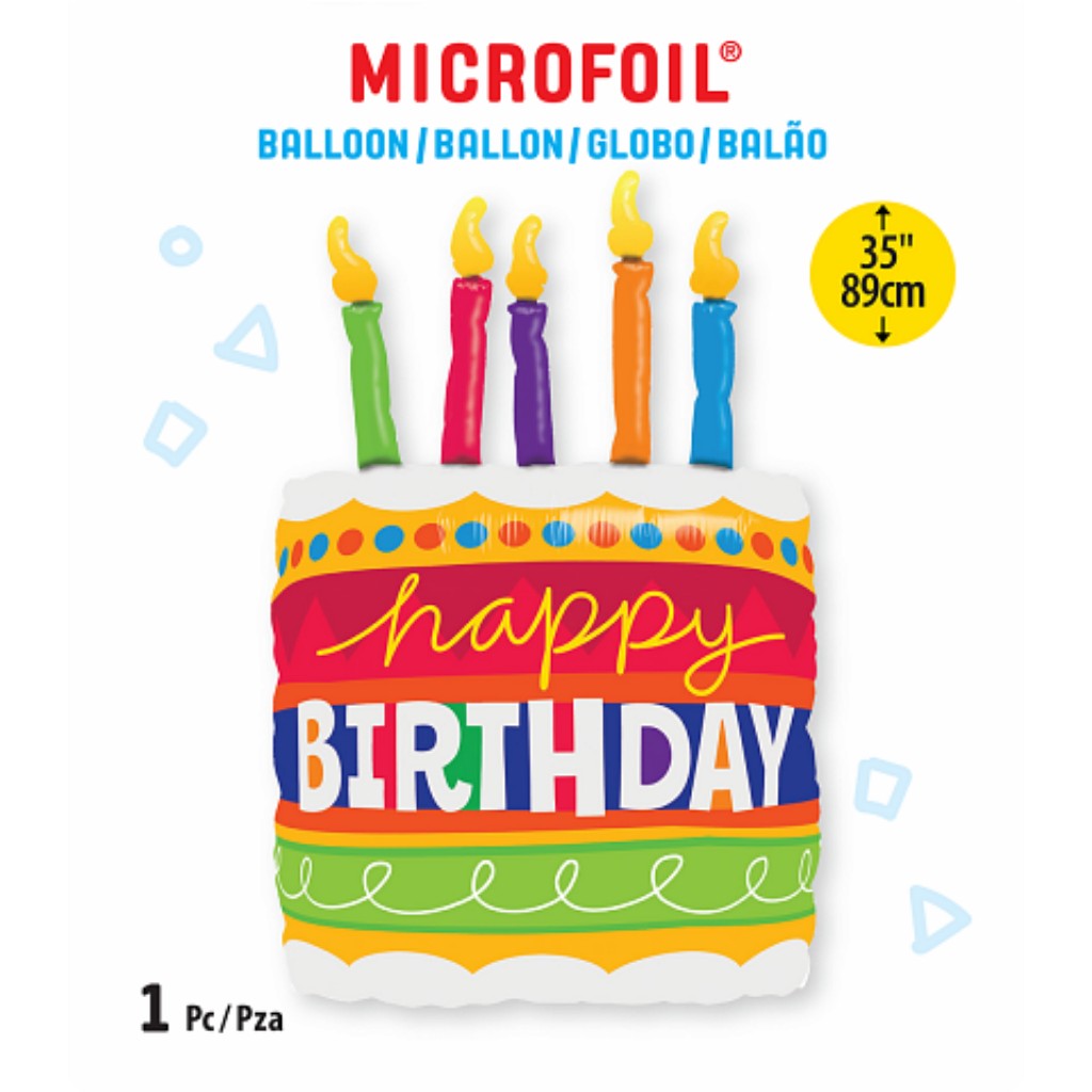 Globo Metálico de Pastel Happy Birthday Grande para Fiestas y Cumpleaños 35 / 89 cm 1 pza Ideática Gourmet