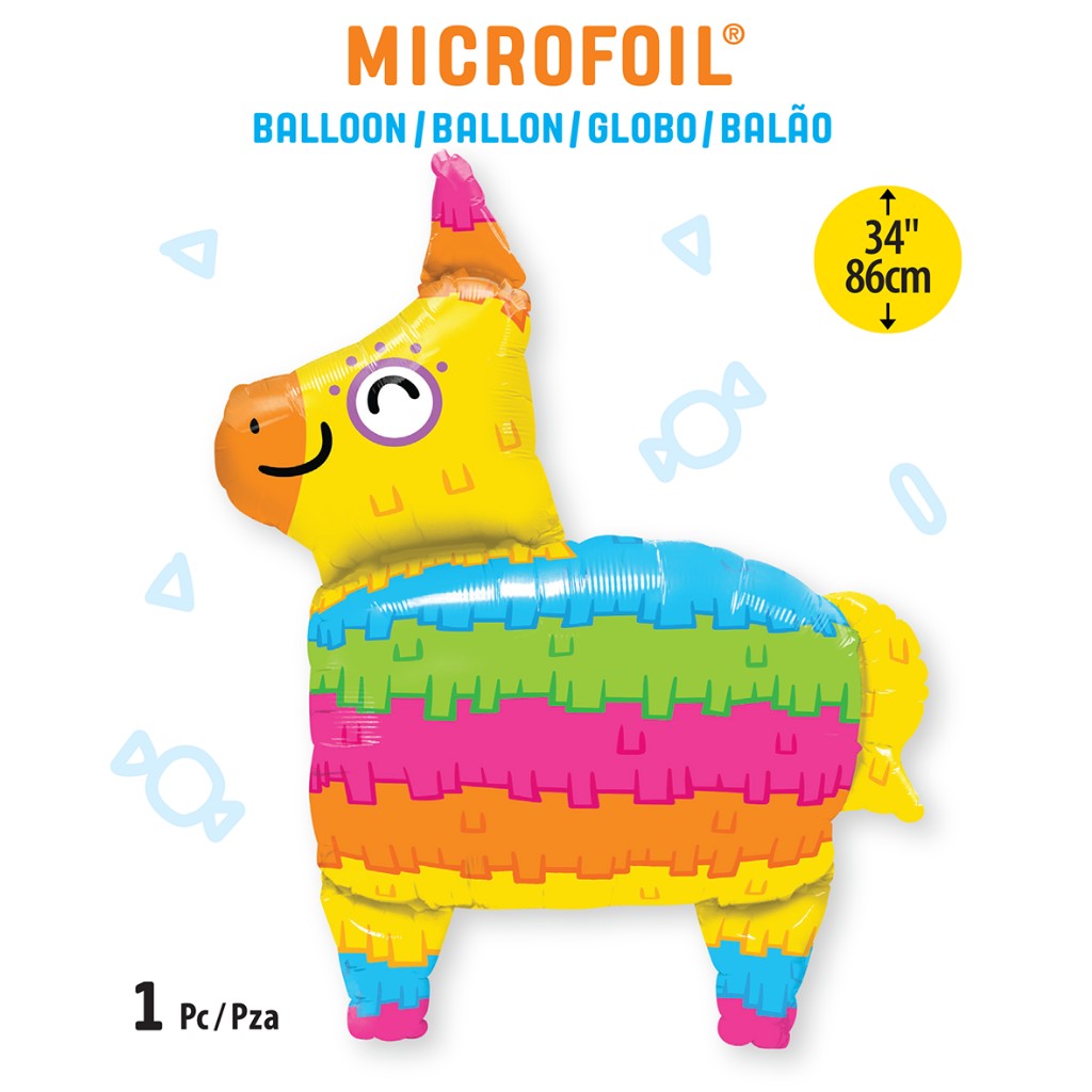 Globo Metalico de Piñata Burrito Arcoiris Grande para Fiestas y Cumpleaños 34 / 86 cm 1 pza QUALATEX