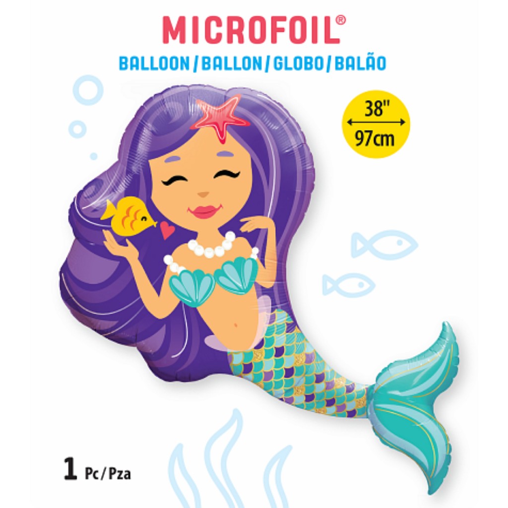 Globo Metálico de Sirena Encantadora Grande para Fiestas y Cumpleaños 38 / 97 cm 1 pza Ideática Gourmet