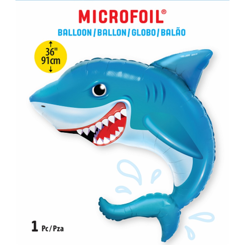 Globo Metálico de Tiburón Azul Sonriente Grande para Fiestas y Cumpleaños 36/ 91 cm 1 pza Ideática Gourmet