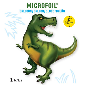 Globo Metalico de Tiranosaurio Grande para Fi<estas y Cumpleaños 42/ 107 cm 1 pza QUALATEX