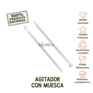 Agitador con Muesca para Bebidas Re-utilizable Plastico Catering 100 pzas