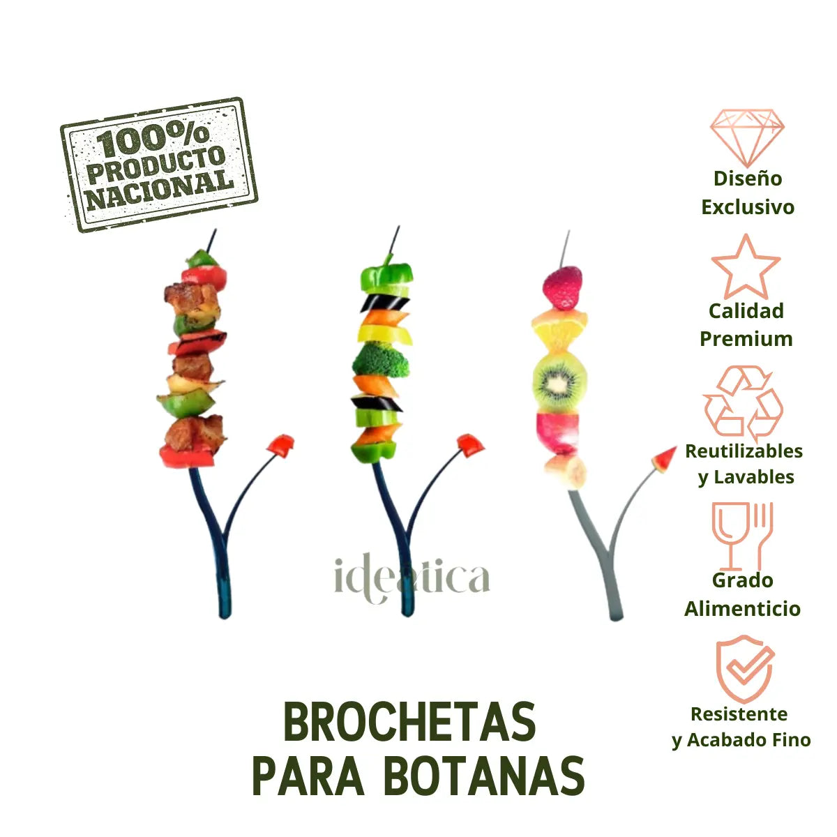 Brocheta para Botana o Postres Re-utilizable Candy Bar Catering 100 pzas IA