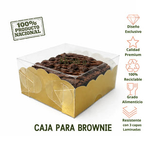 Caja Brownie de Carton Laminado Armable con Tapa Plastica para Dulces Degustaciones y Catering 50 pzas