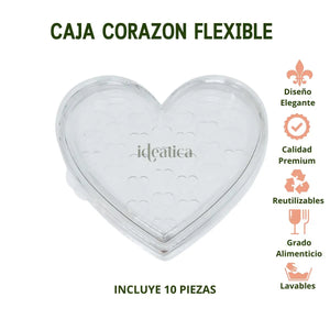 Caja Corazon Grande Plastico Flexible Para Dulces, Regalo, Recuerdo y Decoracion 10 pzas IA