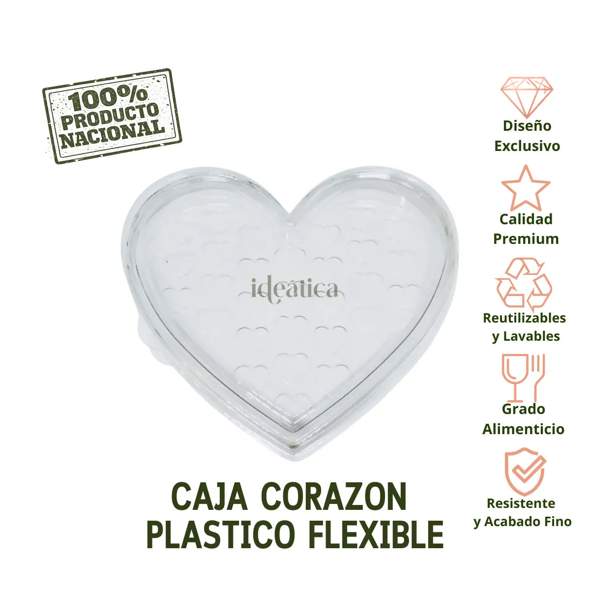 Caja Corazon Grande Plastico Flexible Para Dulces, Regalo, Recuerdo y Decoracion 1 pza IA