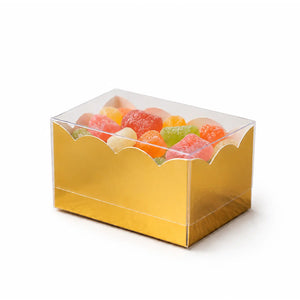 Caja Miniatura de Carton Laminado Armable con Tapa Plastica para Dulces Degustaciones y Catering 50 pzas