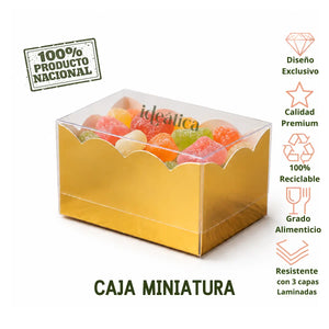 Caja Miniatura de Carton Laminado Armable con Tapa Plastica para Dulces Degustaciones y Catering 50 pzas