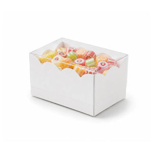 Caja Miniatura de Carton Laminado Armable con Tapa Plastica para Dulces Degustaciones y Catering 50 pzas
