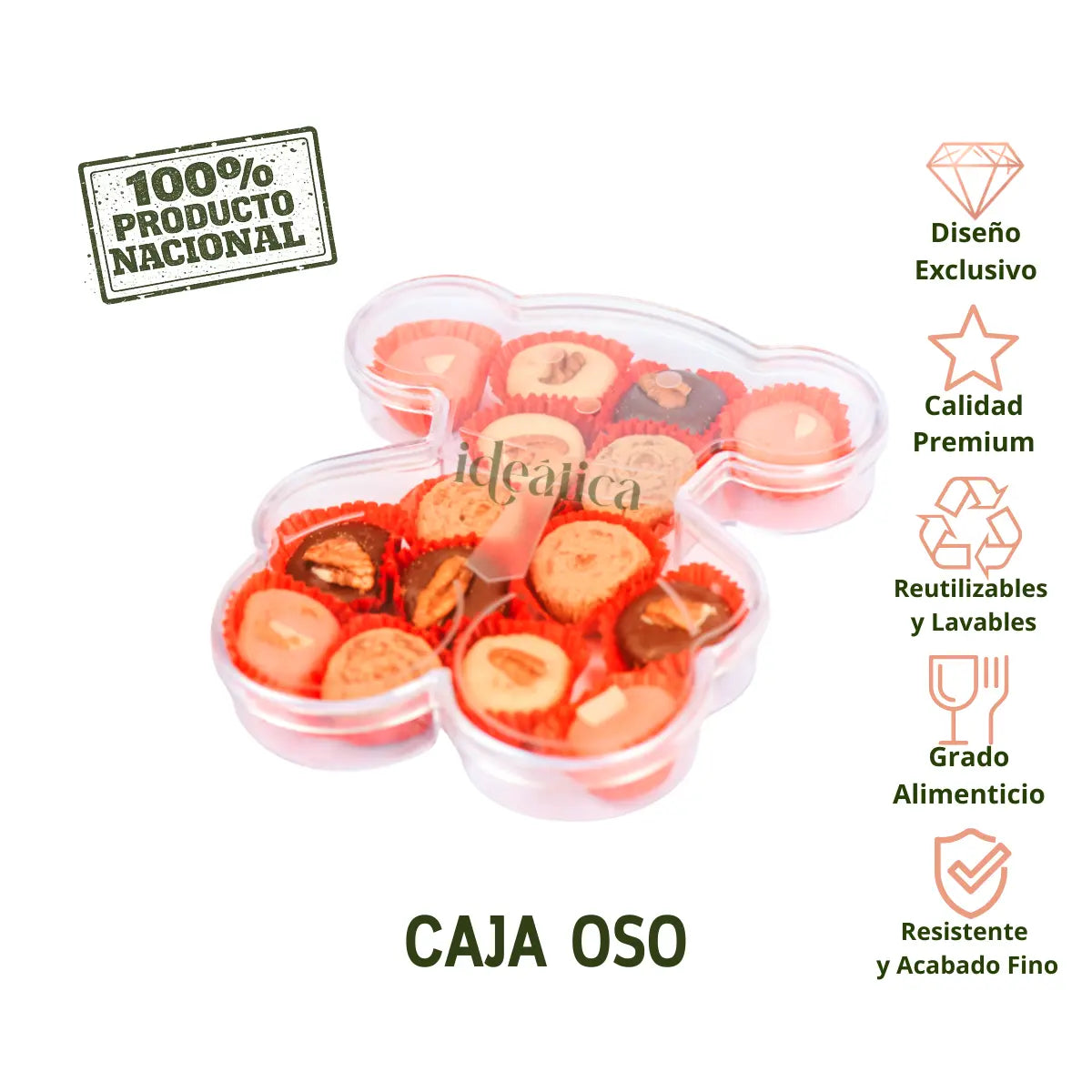 Caja Oso Acrilico Para Postres, Regalo, Recuerdo y Decoracion 10 pzas IA