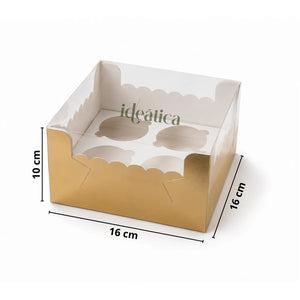 Caja Para Cupcakes 4 Orificios Armable de Cartón Laminado con Tapa Plastica para Repostería 25 pzas
