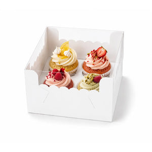 Caja Para Cupcakes 4 Orificios Armable de Cartón Laminado con Tapa Plastica para Repostería 25 pzas