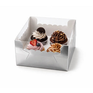 Caja Para Cupcakes 4 Orificios Armable de Cartón Laminado con Tapa Plastica para Repostería 25 pzas